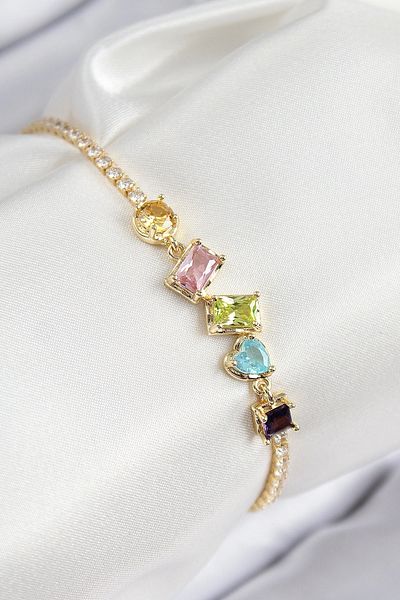 shopwave Brass Colored Zircon Stone Geometric Model Gold Color Women's Bracelet