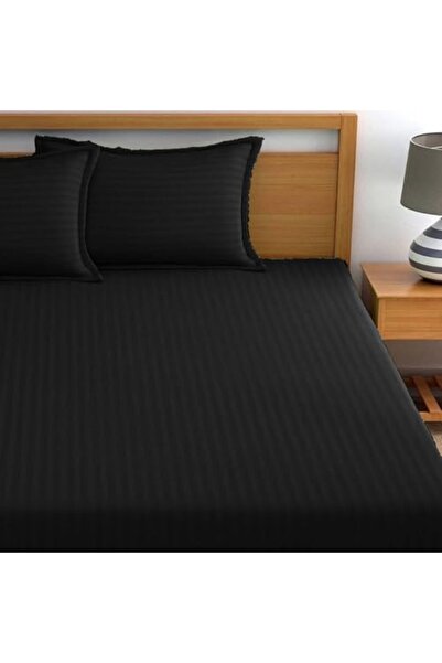 MAXQON Extra Deep Fitted Elastic Bedsheet Set With Pillow Covers (Black, Single (90x190+30CM))