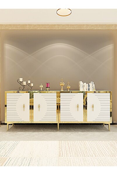 CENEYRA KA1801DBG TUNA KONSOL, TV SEHPASI SAFİRMEŞE-BEYAZ-GOLD 180cm