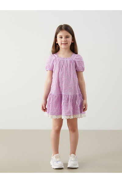 LC Waikiki Plaid Lace Detailed Girl's Dress