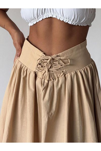 MONAMORE Belt Sus Britli Self Line Textured Poplin Skirt with Rubber on the Back