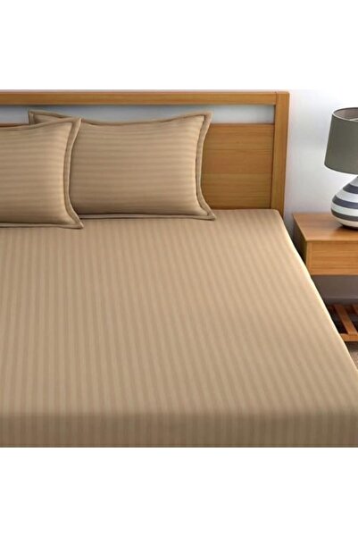 MAXQON Extra Deep Fitted Elastic Bedsheet Set With Pillow Covers (Beige, King (180x200+30CM))