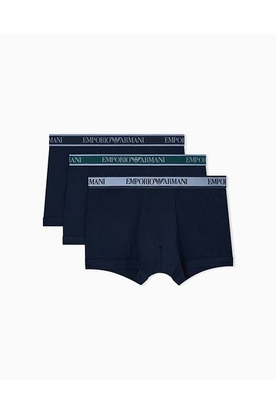 Emporio Armani Ανδρικό μαλακό βαμβακερό περιεχόμενο ελαστικό λογότυπο μάρκας με ταινία 3 τεμαχίων Navy1 Boxer EM000259 AF10779-MB254