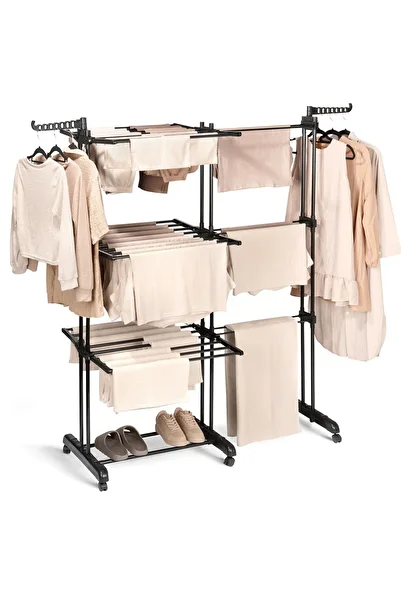 shumee Extendable vertical clothesline in black metal XXL 78-130x64x172 cm
