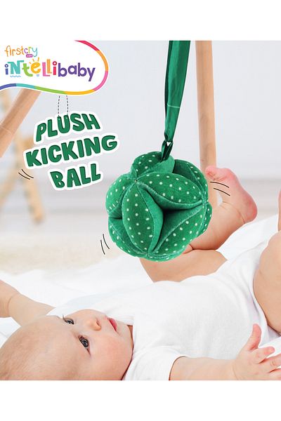 IntelliBaby Plush Soft Kicking Ball, Durable, Soft, 4 to 24 Months, L 12 x B 12 x H 12 cm - Green