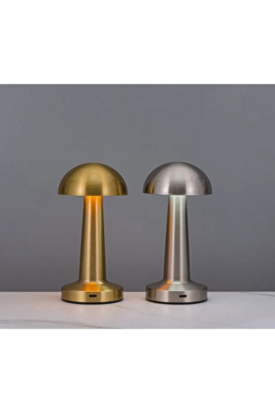 Carat Home Dokunmatik Şarjlı 3 Kademeli Işıklı Gece Lambası Usb Girişli Gold Metal Mantar Masa Lambası