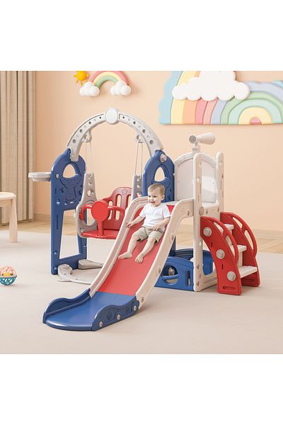 Sheinhome 5-In-1 Kids Slide and Swing Set With Basketball Hoop and Storage, Telescope, Toddler Slide Set