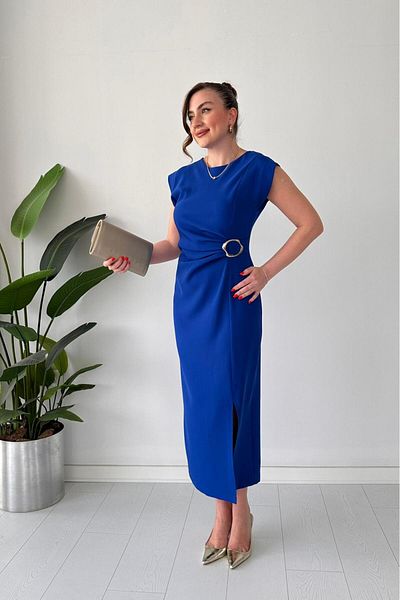 MaziButik Drawstring Buckle Dress Saks Blue