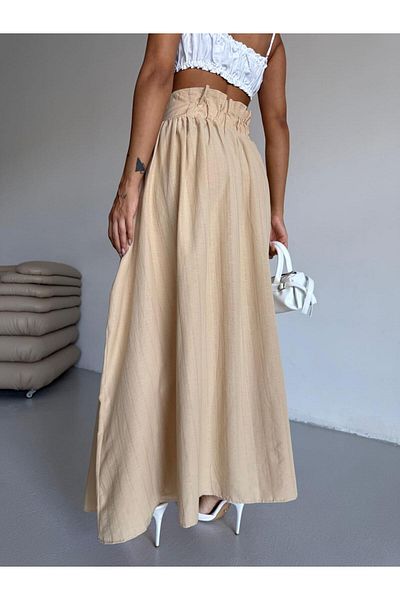 MONAMORE Belt Sus Britli Self Line Textured Poplin Skirt with Rubber on the Back