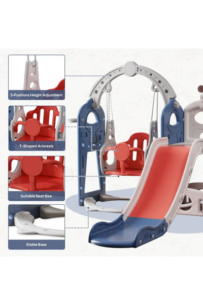 Sheinhome 5-In-1 Kids Slide and Swing Set With Basketball Hoop and Storage, Telescope, Toddler Slide Set