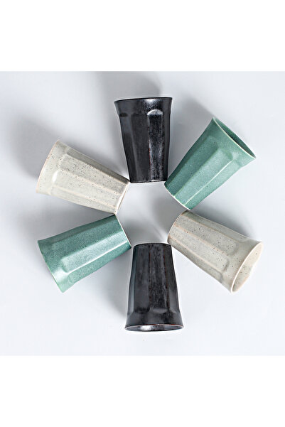 Shuer طقم أكواب سيراميكية من ستة أكواب مطلية بالألماس سعة 340 مل