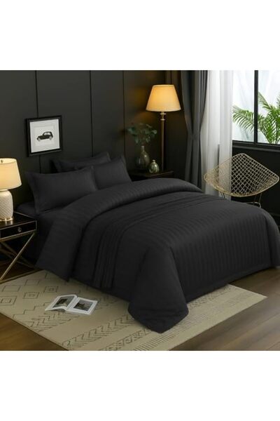 MAXQON 6-Piece Duvet Cover Set – Includes 1 Duvet Cover, 1 Fitted Sheet, 4 Pillowcases (Black, Queen)