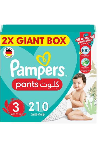 Pampers Baby-Dry Pants, Size 3 (6-11kg), Aloe Vera, 360 Fit, Leakproof, Mega Box 210 Count