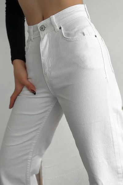 Bak Moda Wide Leg Cut White Mom Trousers