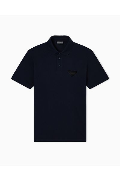 Emporio Armani Men's Eagle Logo Regular Fit Pique Cotton Short Sleeve Navy Blue Polo Neck T-Shirt Em003524 Af12955