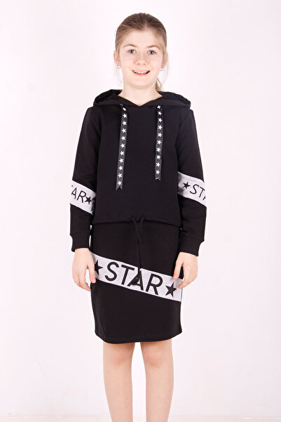 Toontoy Girl's Star Printed Hooded Skirt Suit