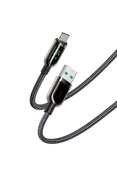 Gear Cablu de date de la USB la Type-C, Turbo, 66W, 5A, Afișaj digital, 1.2m, PVC, Întuneric intens