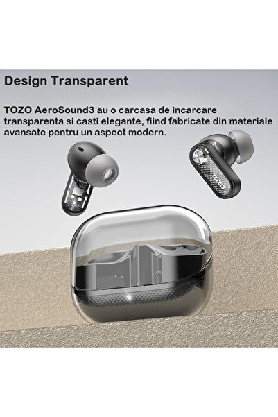 Smart Vibe TOZO AeroSound3 - Casti Wireless ANC Hybrid, AI Call Tech, 4 Microfoane, Bluetooth 5.4, Smoky Black