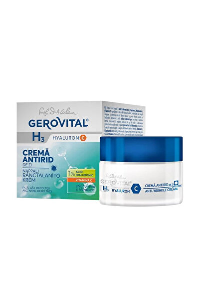 Farmec Set cadou Gerovital H3 Hyaluron C pentru femei: Cremă de zi antirid 50 ml, Apă micelară 400 ml + pungă cadou
