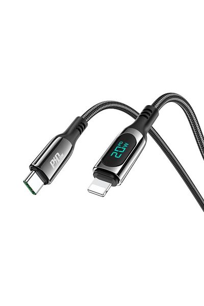 Gear Cablu de la tip C la Lightning, protecție, 20W, 1,2m, PVC, negru intens