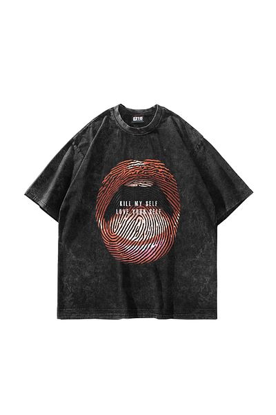 Sekizbiraltı Love Your Self Printed Oversize Unisex Washable Black Tshirt