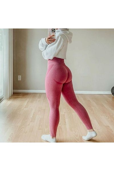 Mixbo Colanți lungi de sală cu push-up, talie înaltă, culoare coral, XL