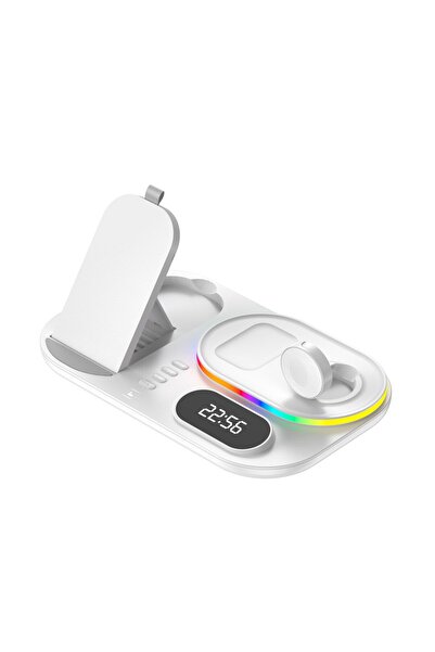 KEVDEI Încărcător wireless 3 în 1, KEVDEI, lumină ambientală RGB, încărcare rapidă 30W, alb