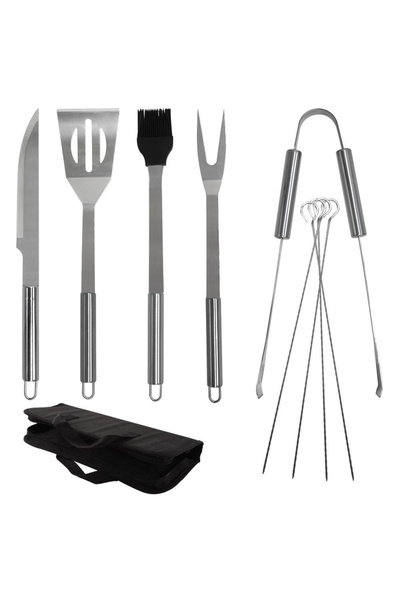 shumee Set de scule pentru grătar din oțel în cutie, 10 piese.