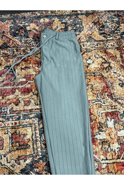 NO 601 Erkek Gri İri Çizgili Düğmeli Double Paça Kumaş Pantalon