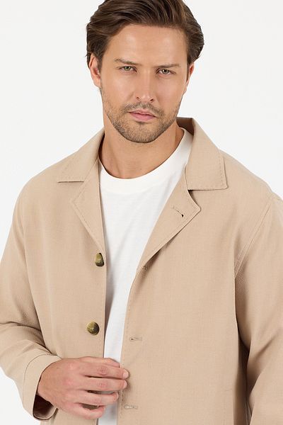 Frappoli Lucos Men's Beige Lycra Stretch Fabric 2-Piece Overshirt Jacket + Jogger Elastic Pants