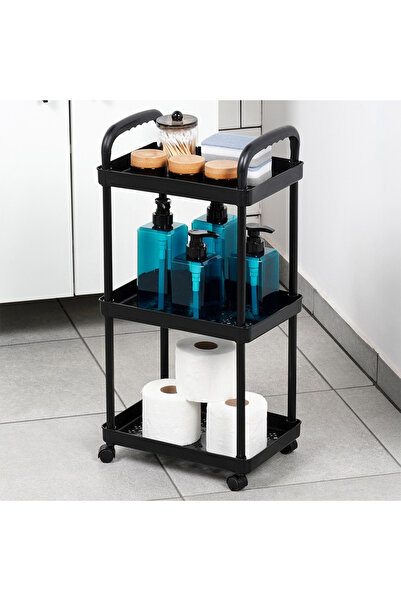 shumee Black 3-tier shelving unit with wheels 30x21x61 cm