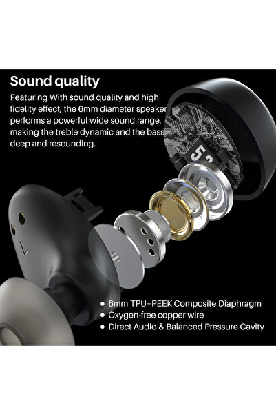 Smart Vibe TOZO AgileDots - Casti Wireless High-Fidelity Stereo Sound, Bluetooth 5.3, Ear-Fit Design, Black