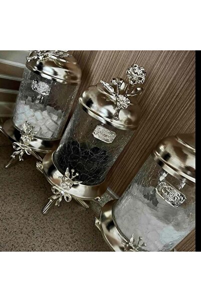 AZADE BAKIR GÜMÜŞ PİRİNÇ AYAKLI LÜX KAVANOZ 3’LÜ SET