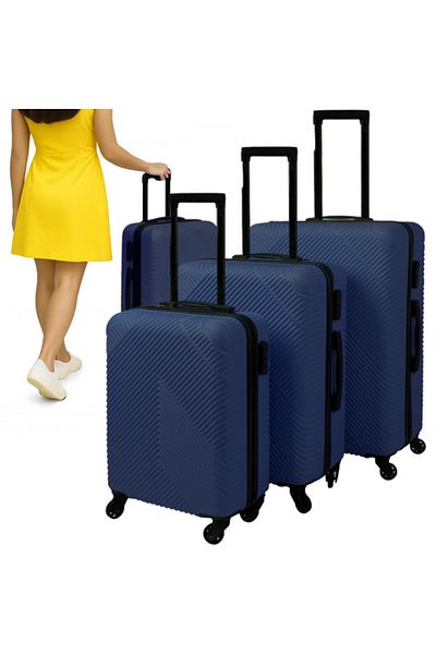 zola Set of 3 travel suitcases, 39/70/99 l, with lock, 360° wheels, telescopic and fixed handle, ABS, navy blue
