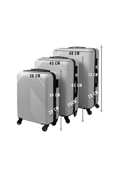 zola Set of 3 travel suitcases, 39/70/99 l, with lock, 360° wheels, telescopic and fixed handle, ABS, gray