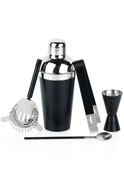 shumee Set de bar cu shaker pentru cocktailuri, oțel, negru, 5 piese.