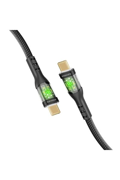 Promate USB-C to USB-C Cable, Premium 60W Power Delivery Type-C Cable with Transparent Shells, 480Mb
