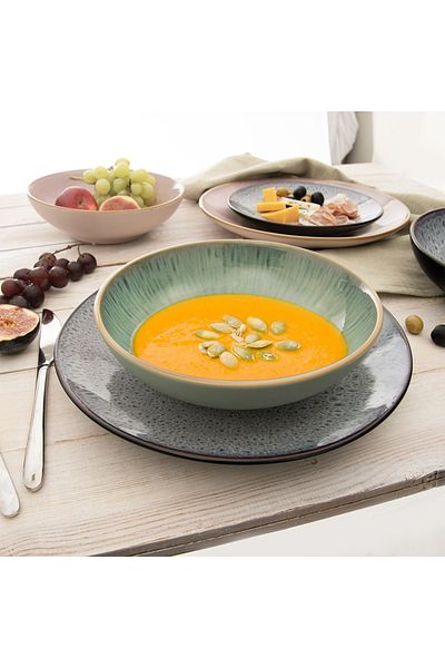 shumee Deep ceramic plate, green glaze, 20.5 cm, 900 ml