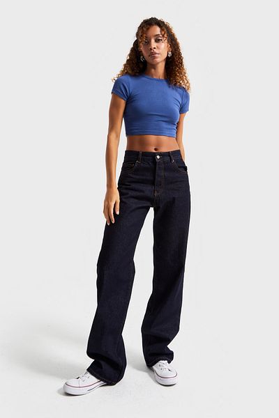 its basic Women's Indigo Color 7W5-50 Loose Fit Medium Waist Inner Length 80cm 100% Cotton Denim Jean