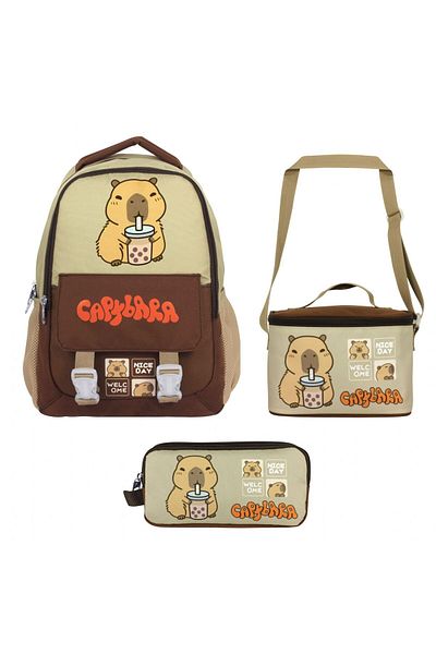 capybara (Boy - Brown - Beige) Primary School Triple Bag Set - Setcpb5200A