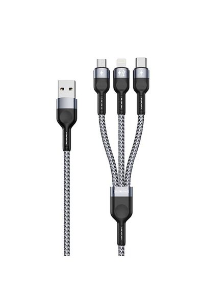 DUZZONA Cablu de alimentare de date 3 în 1, USB la Tip-C, Lightning, Micro-USB, GEAR Power, 1.3m, V61, Gri metalizat
