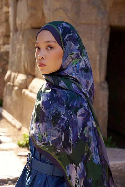 ED Scarf Sunrise Flower Pattern Shawl - Purple