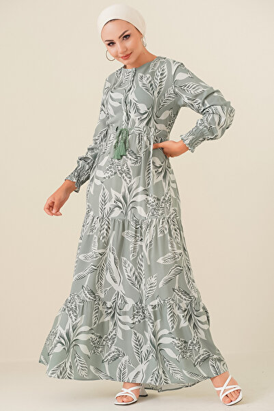 Merterium Women's Patterned Hijab Dress Çağla 1160