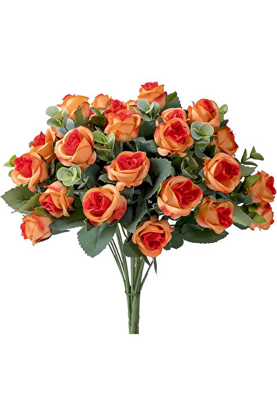 choice2 زهرة برتقالية 10 رؤوس زهور صناعية من الحرير الوردي الأبيض وأوراق الأوكالبتوس وباقة الفاوانيا وزهرة مزيفة لنا