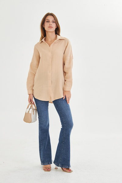 Si&Su Müslin Kumaş Kadın Rahat Kesim, Oversize, Salaş Gömlek