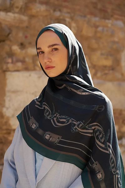 ED Scarf Sunrise Baroque Pattern Shawl - Petrol