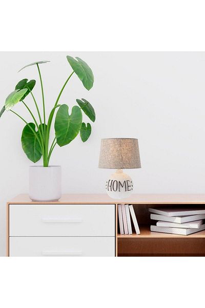 SMARTER Table lamp, made of enameled ceramic and textile shade, modern design, 28 W, HOME message, 27 cm, white and beige