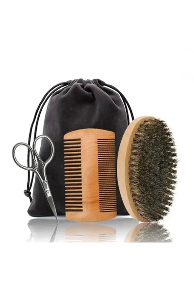 Choice4 4PCS A Professional Soft Boar Bristle Wood Beard Shaving Brush Men Mustache Comb Kit With Gift Bag H