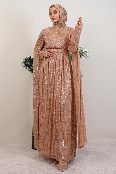 giz astore Pul Payet Pelerinli Abiye Sütlükahve