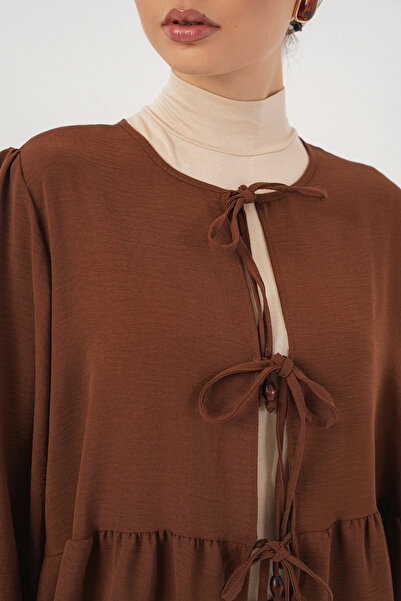 Bigdart Kadın Önü Bağcıklı Tunik Pantolon İkili Takım 6744 - Kahverengi